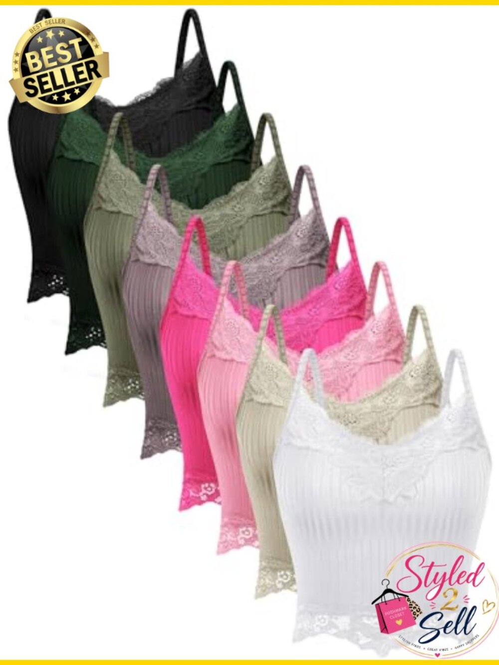 8 Pack Womens Lace Patchwork Crop Tops V Neck Cami Ribbed Knitted Tank